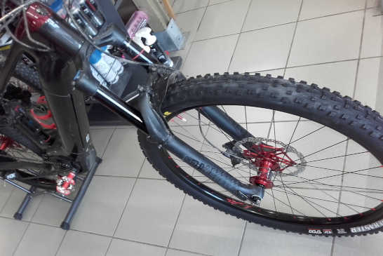 Roues VTT eBike 29er ZTR Arch MK3, moyeux Hope Pro 4 Red, rayons Sapim Race black et nipples alu Red (3)